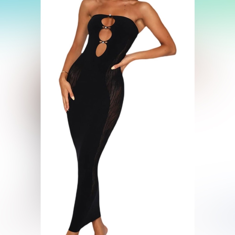 Black Sexy Midi dress with sheer side